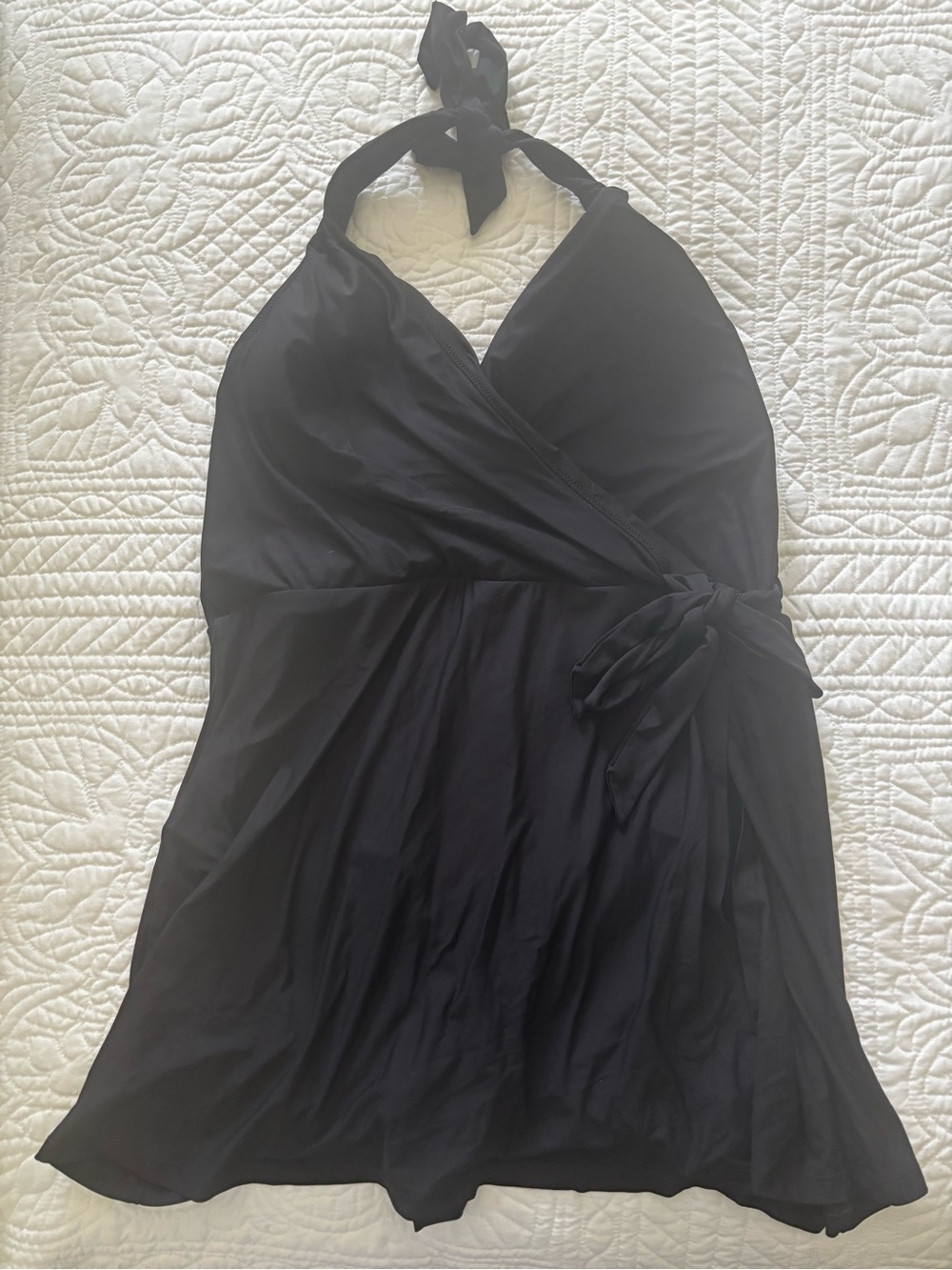 J. Crew Black Halter Wrap Swim Dress with side tie, size 16